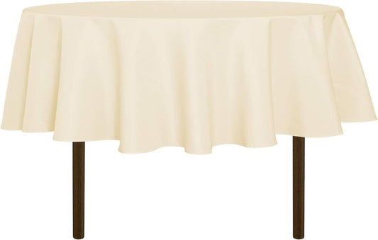 sancua 70 Inch Round Tablecloth (Fits 24-58 Inch Tables), Water Resistant Spill Proof Washable Polyester Table Cloth Decorative Fabric Table Cover for Dining, Buffet Parties and Camping, Beige
