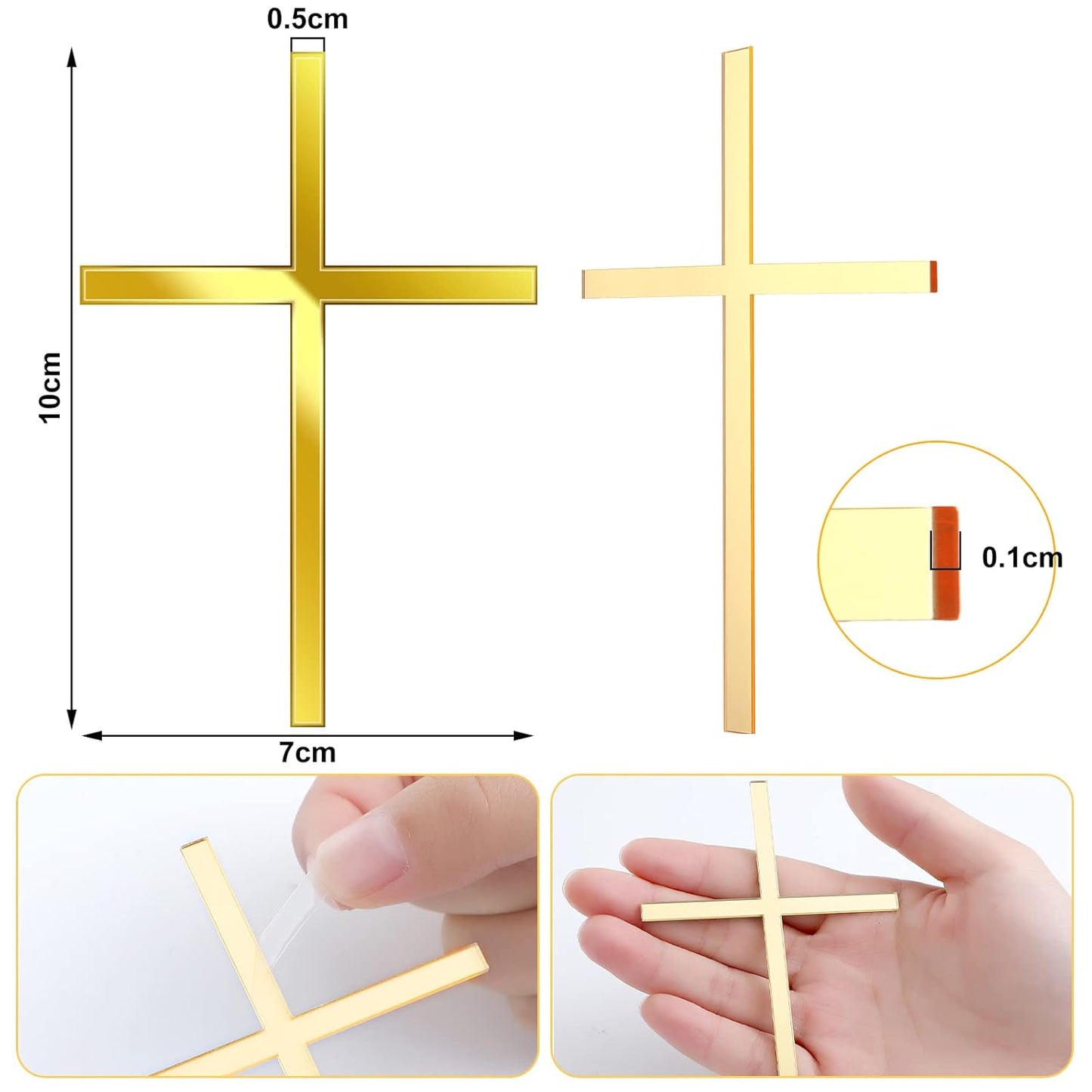 Blulu 16 Pieces Baptism Cake Toppers Crossing Cupcake Toppers Gold Mirror Acrylic Cake Picks Baptism Decor Christian Decorations(Elegant Style)