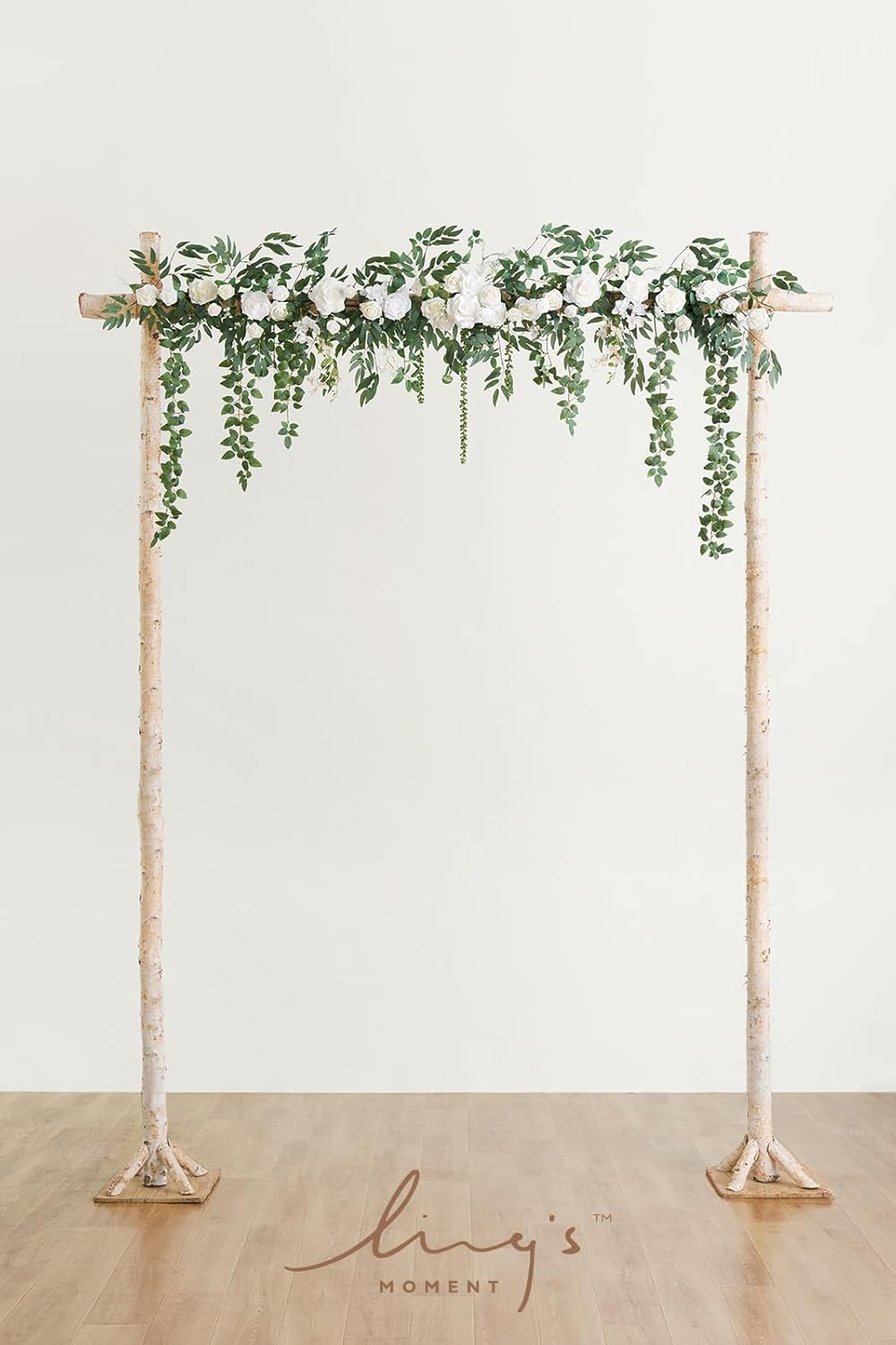 Ling's Moment Backdrop Floral Garland 6.5FT Artificial Wedding Arch Flowers Sage Green Decor, White Ceremony Reception Hanging Eucalyptus Rose Arbor Arrangement Outdoor Party Swag Home Decorations