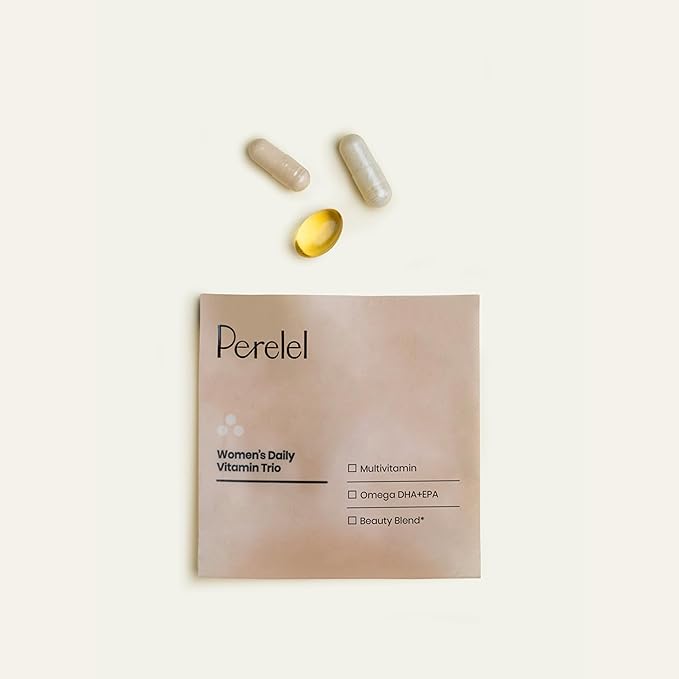 Perelel Womens Daily Vitamin Trio, Multivitamin, Omega 3 Dha + EPA, & Beauty Blend Supplements for Nutrient Support & Overall Wellness, Soy, Dairy & Gluten Free Non GMO Formula, 30 Daily Pill Packs