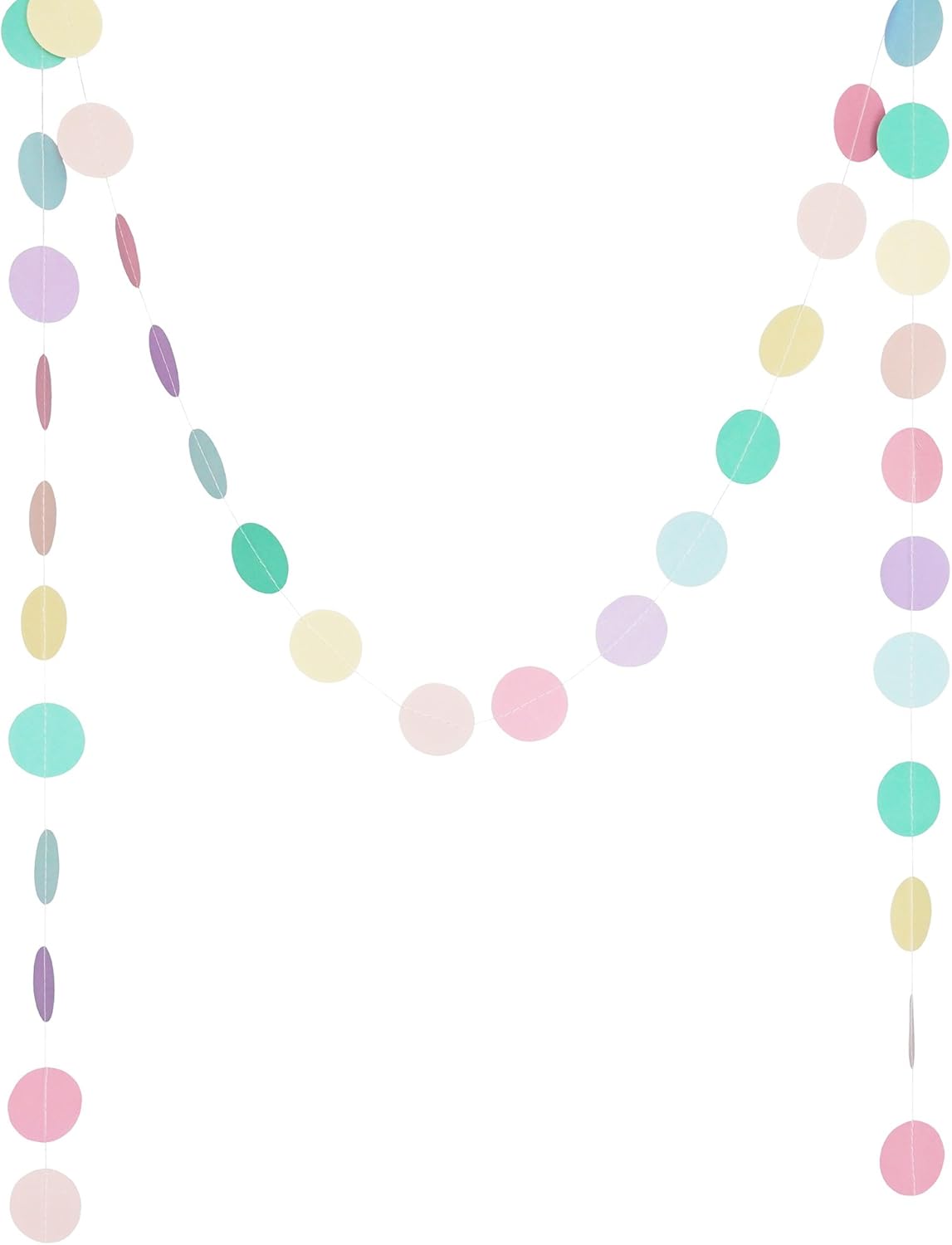 Circle Dots Paper Party Garland Streamer Backdrop (10-Pack, 10 Feet Per Garland, 100 Feet Total) - Rainbow Pastel