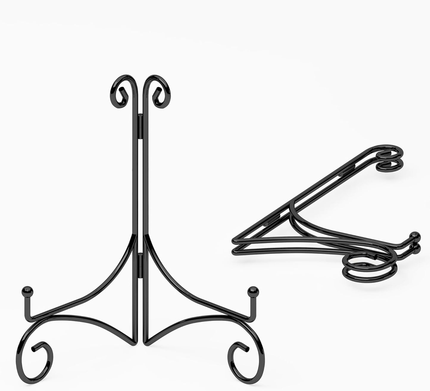 Iron Plate Stand for Display with Folding Design, Picture Stands for Tables, 12 Inch Large Easels for Displaying for Book, Art Piece, Photo and Platter, 12’’ Black, 2-Pack