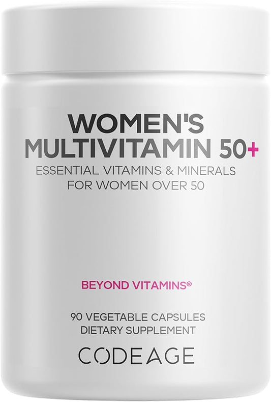 Codeage Women’s Multivitamin 50+ Supplement - Essential Vitamins for Women Over 50, Minerals, CoQ10, Hyaluronic Acid, Probiotics, Black Cohosh, Ashwagandha & Superfoods - Non-GMO - 90 Capsules