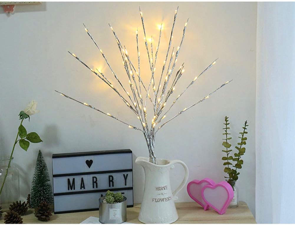Autohigh 3-PK Lighted Branches 60 LEDs Warm White Lighting Artificial Willow,Battery Operated,Silver Decoration for Living Room Bedroom Livingroom,Home