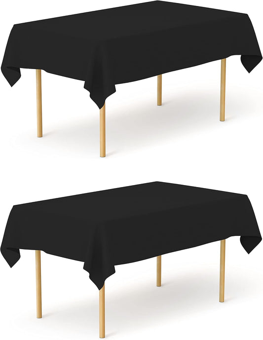 Pomp Black 60" x 102" Poplin Polyester Tablecloth (2 Pack) | Wrinkle + Stain Resistant Easy Care Premium Fabric | Fits 6FT Rectangle Table