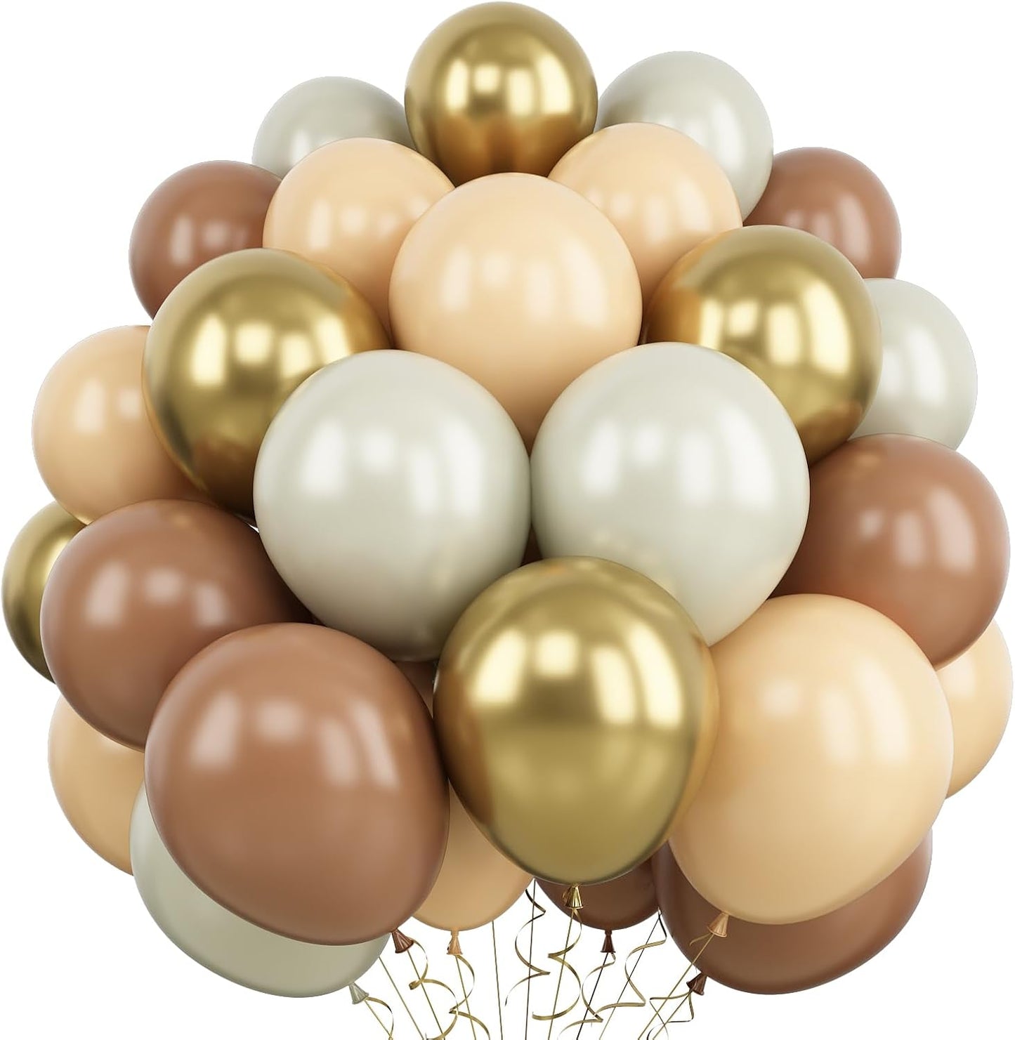 Balloons Brown and Gold, 60 Packs 12 Inch Retro Brown Cream Beige Balloon Sand White Neutral Balloons Metallic Gold Balloon for Bear Birthday Baby Shower Boho Wedding Decorations