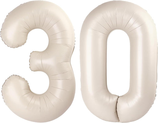 Cream White 40 Inch 30 Number Balloons, Balloon Decorations for 30 Birthday, Foil Giant 30 Birthday Graduations Anniversary Party