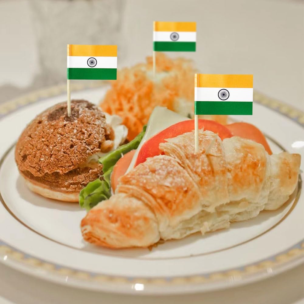mflagperft India Flag Indian Flag, Small Mini India Toothpick Flags for Food, Cupcakes, Cocktails, Appetizers, Bar Party Decorations