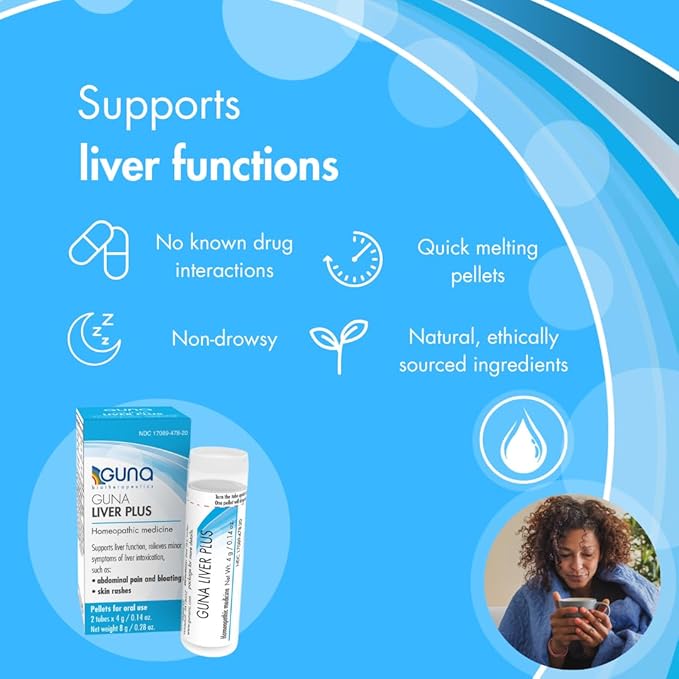 Guna Liver Plus Homeopathic Liver Support Suppleme Pellets – Supports Liver Function & Detox,– 2 Tubes