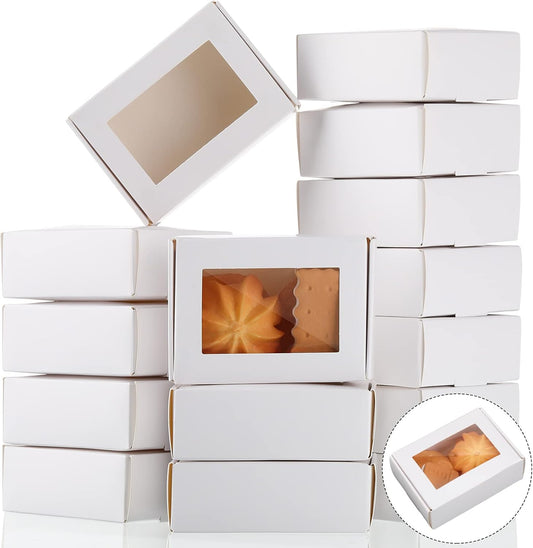 Zonon 30 Pcs Soap Boxes for Homemade Packaging, Mini Kraft Treat Boxes with Window for Bakery Candy Soap Making Gift Packaging(3.7 x 2.6 x 1.37 Inch,White)