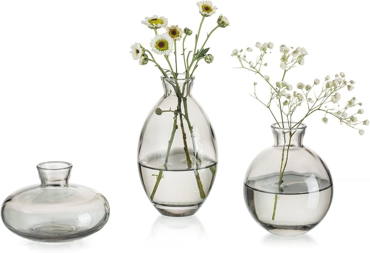 Bud Vases 3Pcs/Set Small Vases Handmade Cute Gray Small Vases for Flowers Centerpieces Glass Vases Mini Vase Home Decor Centerpieces, Events Table Decor