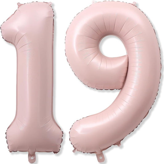 Pastel Pink 19 Balloon Number for Girls, 40'' Self Inflating Number 19 Balloons, Big Light Blush Pink Foil 1 & 9 Helium Balloon 19 for Women Boho Coquette 19th Birthday Party Anniversary Decorations