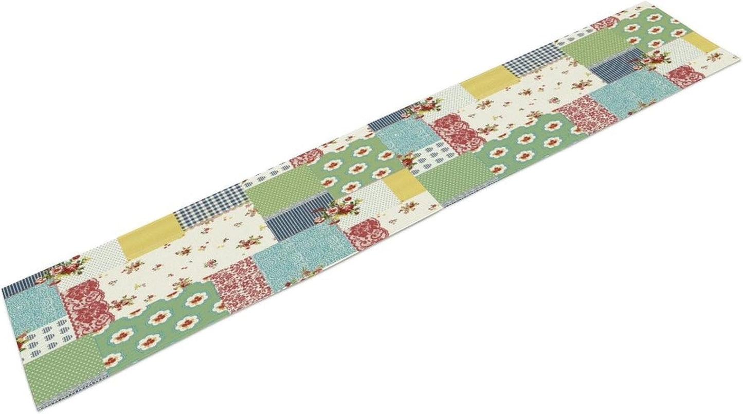 Patchwork Boho Table Runner,Vintage Colorful Floral Plaid Polka Dot Print Tablecloth Burlap for Hotel Indoors Outdoor Dining Room Kitchen Home Decor,W13X L108 in