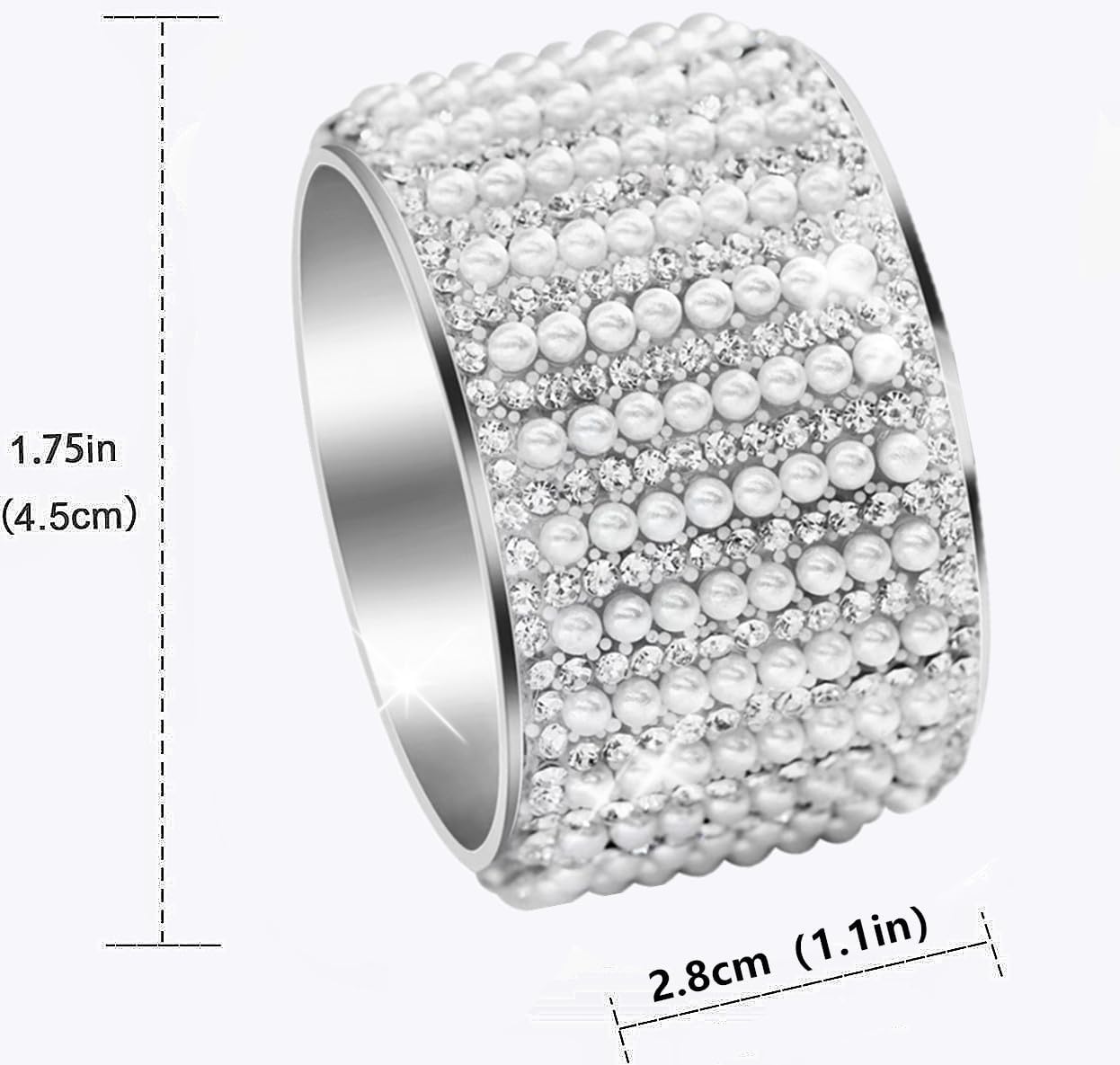 Diamond Pearls12cs Napkin Rings Rhinestone Crystal Glass Framed Napkin Holder Handmade Serviette Buckles for Christmas, Easter, Thanksgiving Day Wedding Banquet Home Party Decoration Dining Table