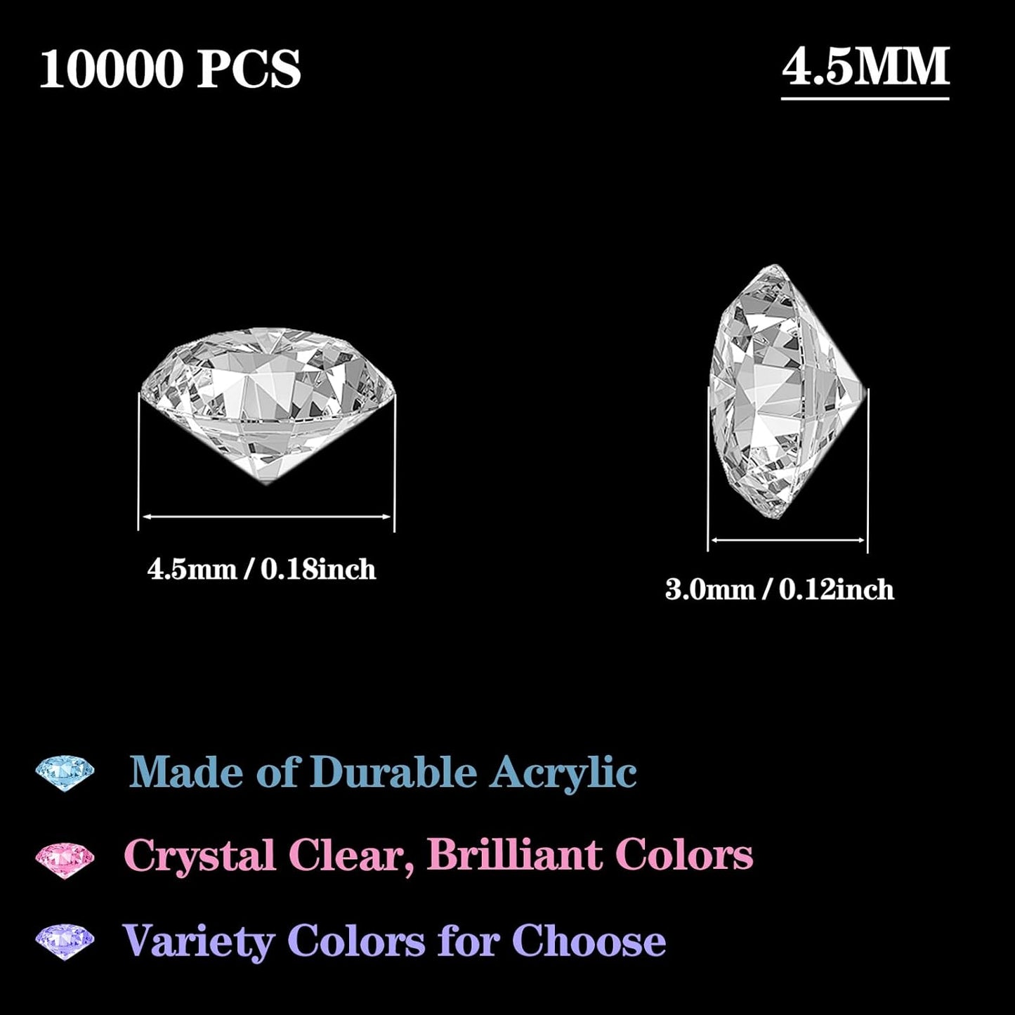 10000Pcs Crystal Acrylic Diamond Fake Gems Vase Filler, 4.5mm Faux Diamonds for Table Scatter Wedding Party, Bridal Shower, Birthday Decoration, Black