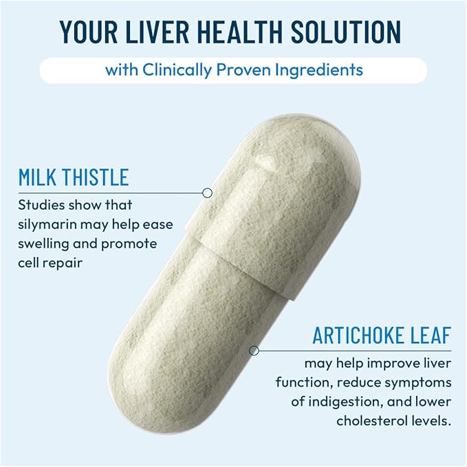 NUU3 Liver Health 365 - Liver Cleanse & Detox Support Supplement - Milk Thistle, Artichoke, Dandelion, Solarplast, Lipase & Protease Enzymes - Aid Tissue Regeneration & Bile - 60 Capsules