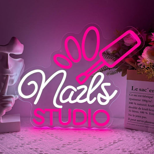 Nail Room Neon Sign,Pink Nails Studio LED Light for Wall Art Decor,Backdrop for Business Lash Salon Beauty Room Bar,Pink Dimmable Light Up Signs Gift for Girls Women Nail Tech USB Powered（14.2"*11.8"）