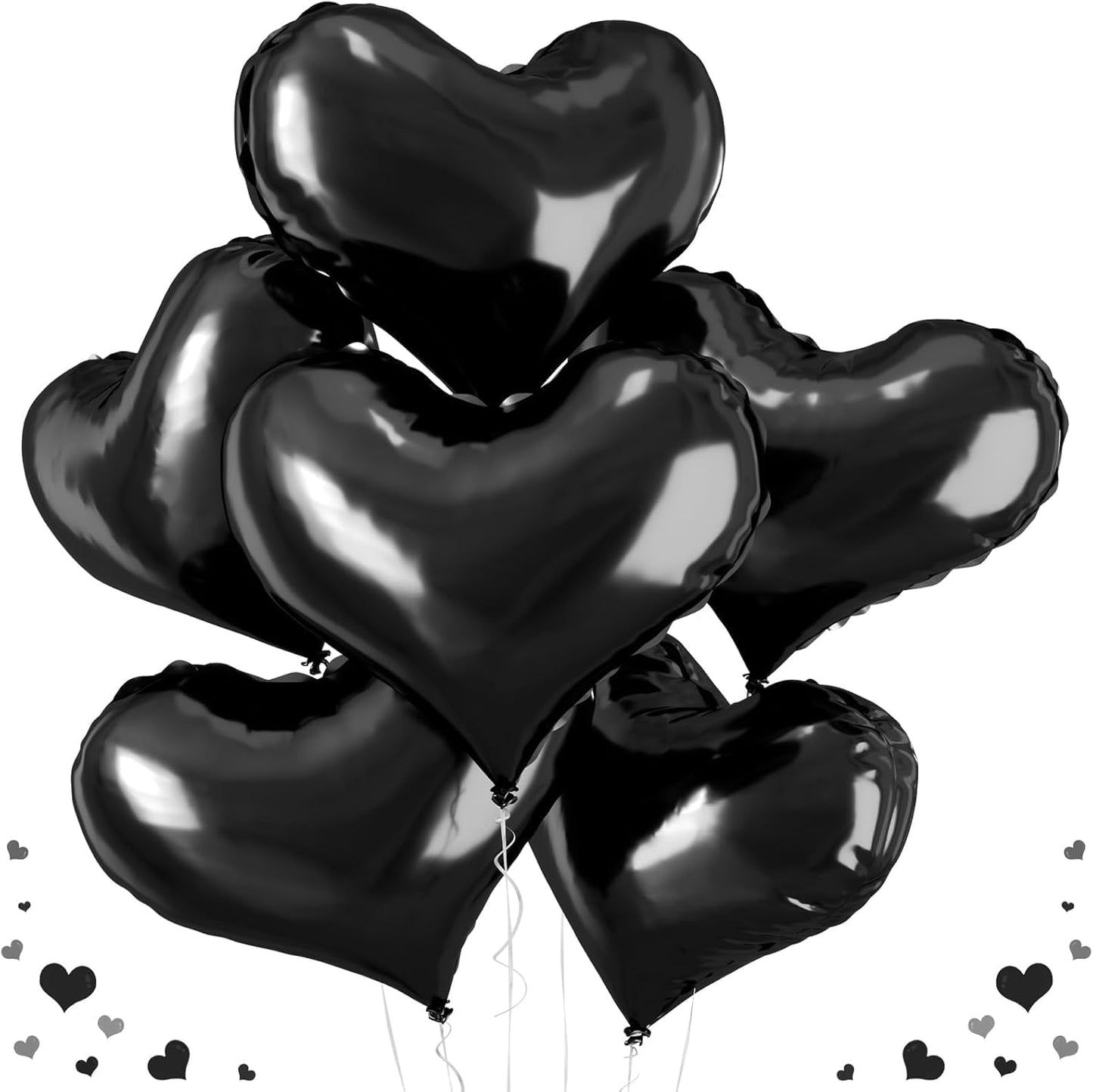 24 Inch Black Heart Balloons, Heart Shaped Foil Balloons, Black Engagement Love Helium Balloon for Valentines Day Bridal Shower Anniversary Wedding Birthday Party Decorations