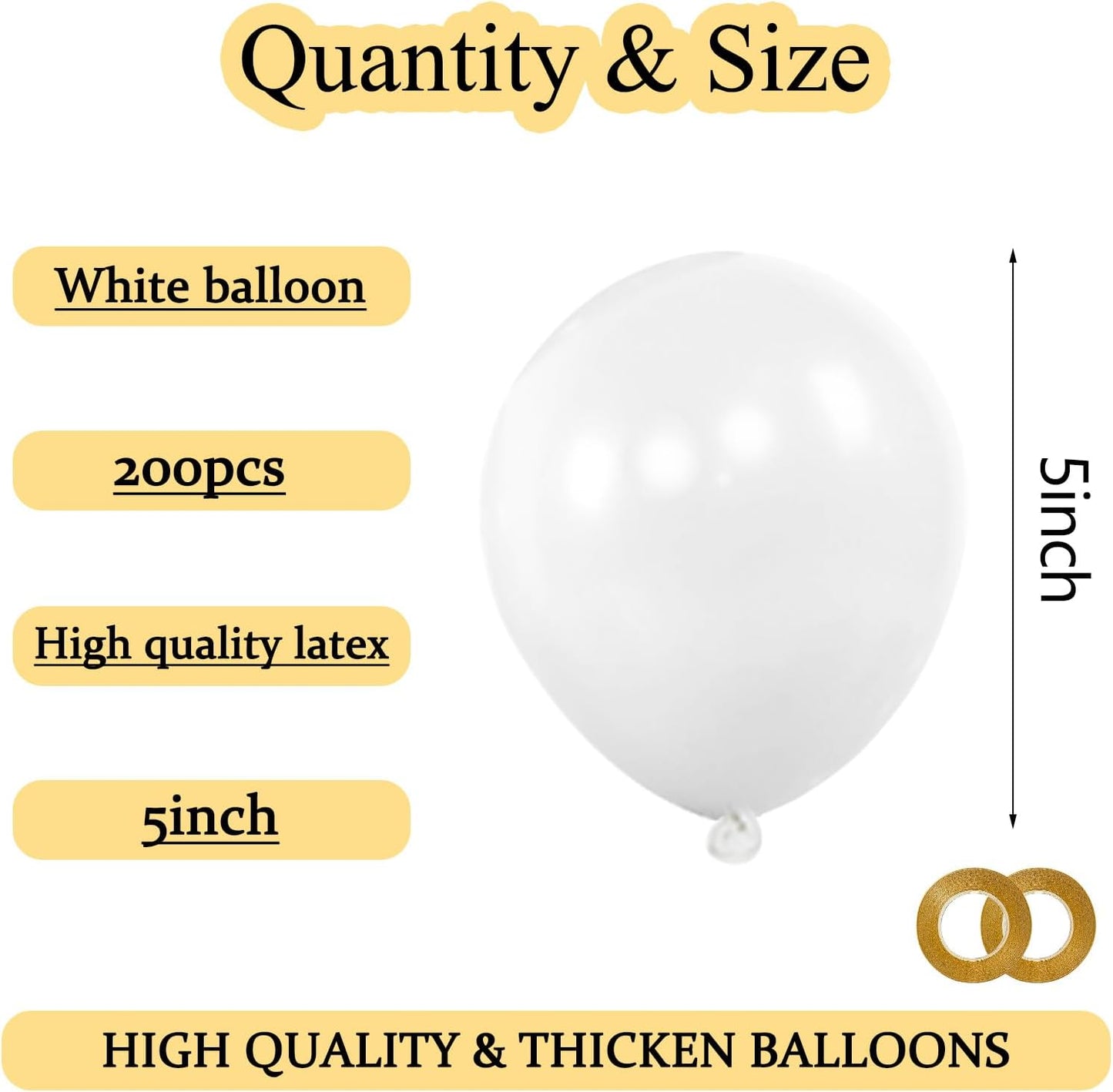 KAWKALSH 200pcs White Balloons 5 Inch, Small Mini Latex Balloons for Party Birthday Baby Shower Anniversary Festival Arch Garland Decoration