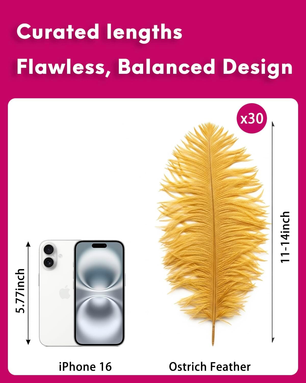 NEWONG 30pcs Gold Ostrich Feathers Natural Bulk 11-14inch(28-35cm) Vase Craft Wedding Home Party Centerpieces Christmas Day Decoration