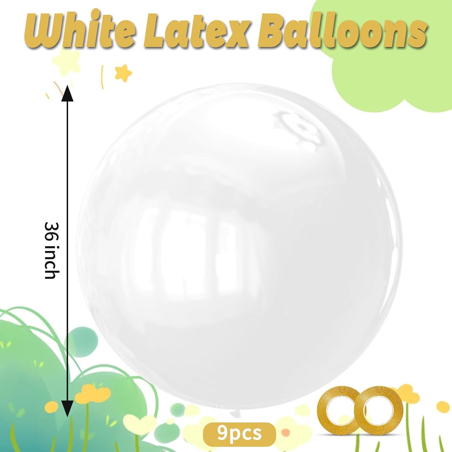 KAWKALSH White Balloons 9pcs 36 Inch Extra Large Big Jumbo Giant Matte White Latex Helium Balloons for Wedding Bridal Graduation Engagement Baby Shower Birthday Party Decorations