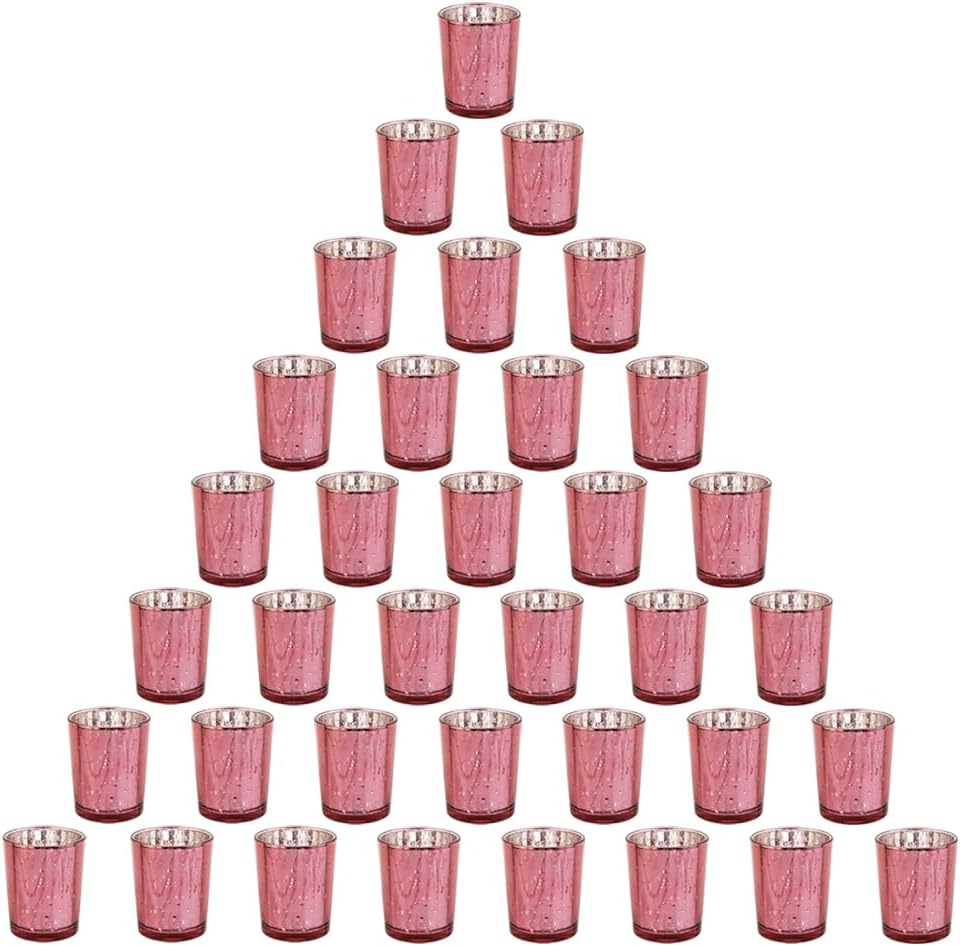 Pink Mercury Glass Tea Light Holders Set of 36 - Elegant Votive Candle Holders for Weddings, Showers and Home Decor - Perfect for Table Centerpieces and Parties (Glass, Pink)