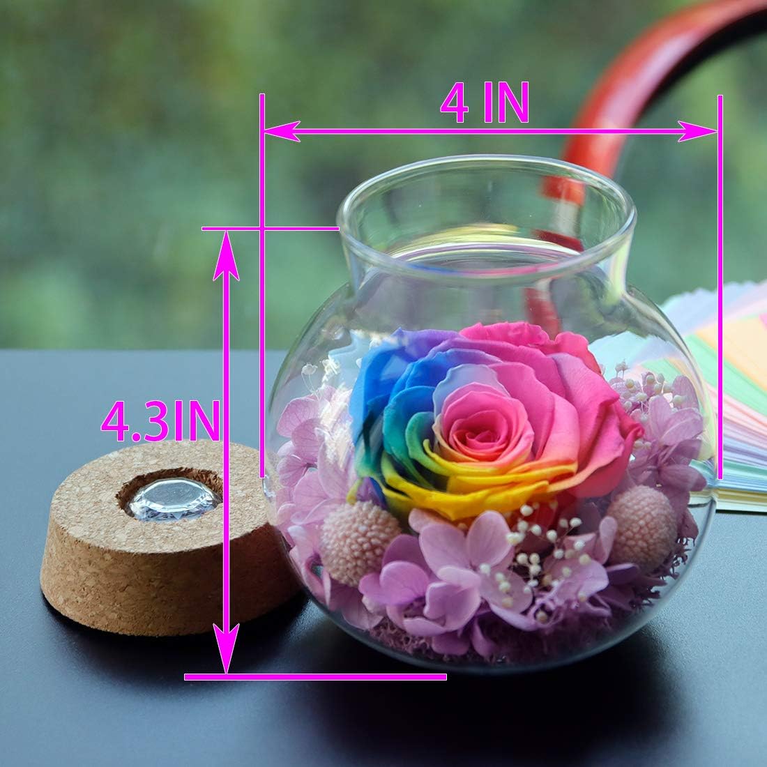 Preserved Real Roses with Colorful Mood Light Wishing Bottle,Eternal Rose，Never Withered Flowers,for Bedroom Party Table Decor, Christmas Anniversary,Valentine's,Mother's Day, (Multi)