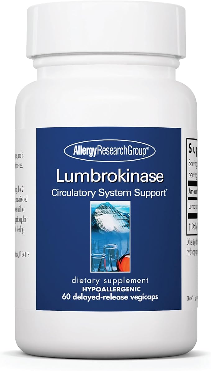 Allergy Research Group Lumbrokinase Supplement - Enzyme for Circulatory System Support, Supports Blood Circulation Already in The Normal Range, Cardiovascular Health - 60 Vegetarian Capsules