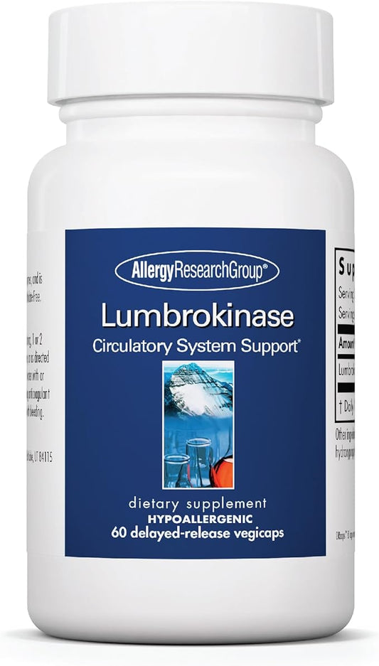Allergy Research Group Lumbrokinase Supplement - Enzyme for Circulatory System Support, Supports Blood Circulation Already in The Normal Range, Cardiovascular Health - 60 Vegetarian Capsules