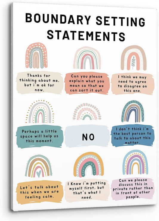 PHAMTE Boundary Setting Statements Mental Health Wall Art,Inspirational Psychology Art Poster Print Framed Canvas Painting Artwork for Counselor Office Therapy Office Decor(11x14 Inch)