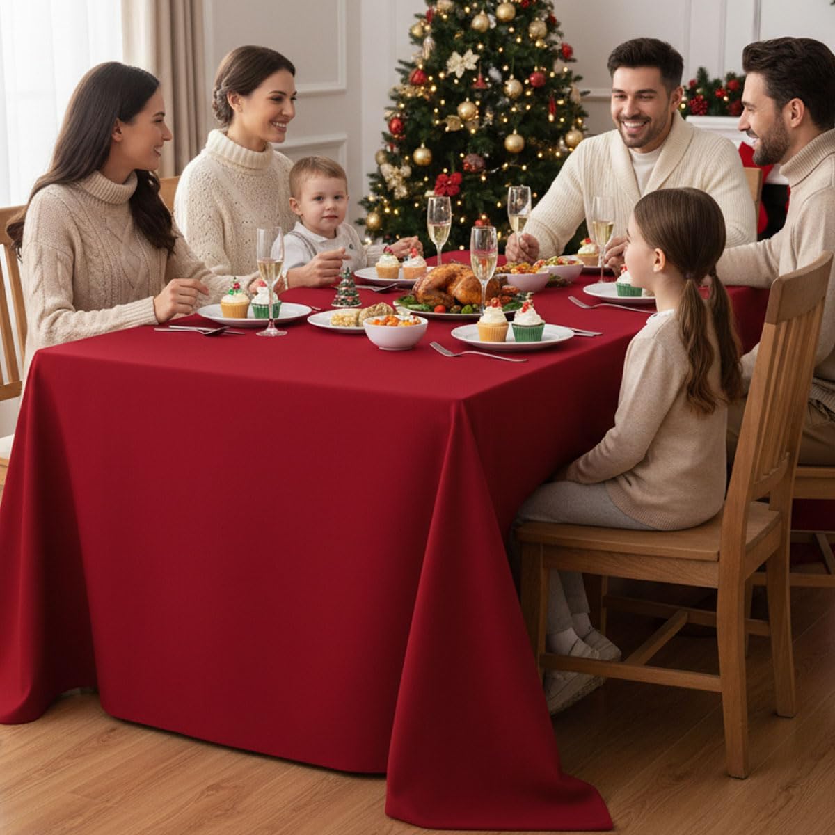 Fitable Red Rectangle Table Clothes, 6 Pack - 90 x 156 Inch - Reusable and Washable Tablecloths, Polyester Fabric Table Covers for Wedding, Party, Banquet, Formal Events