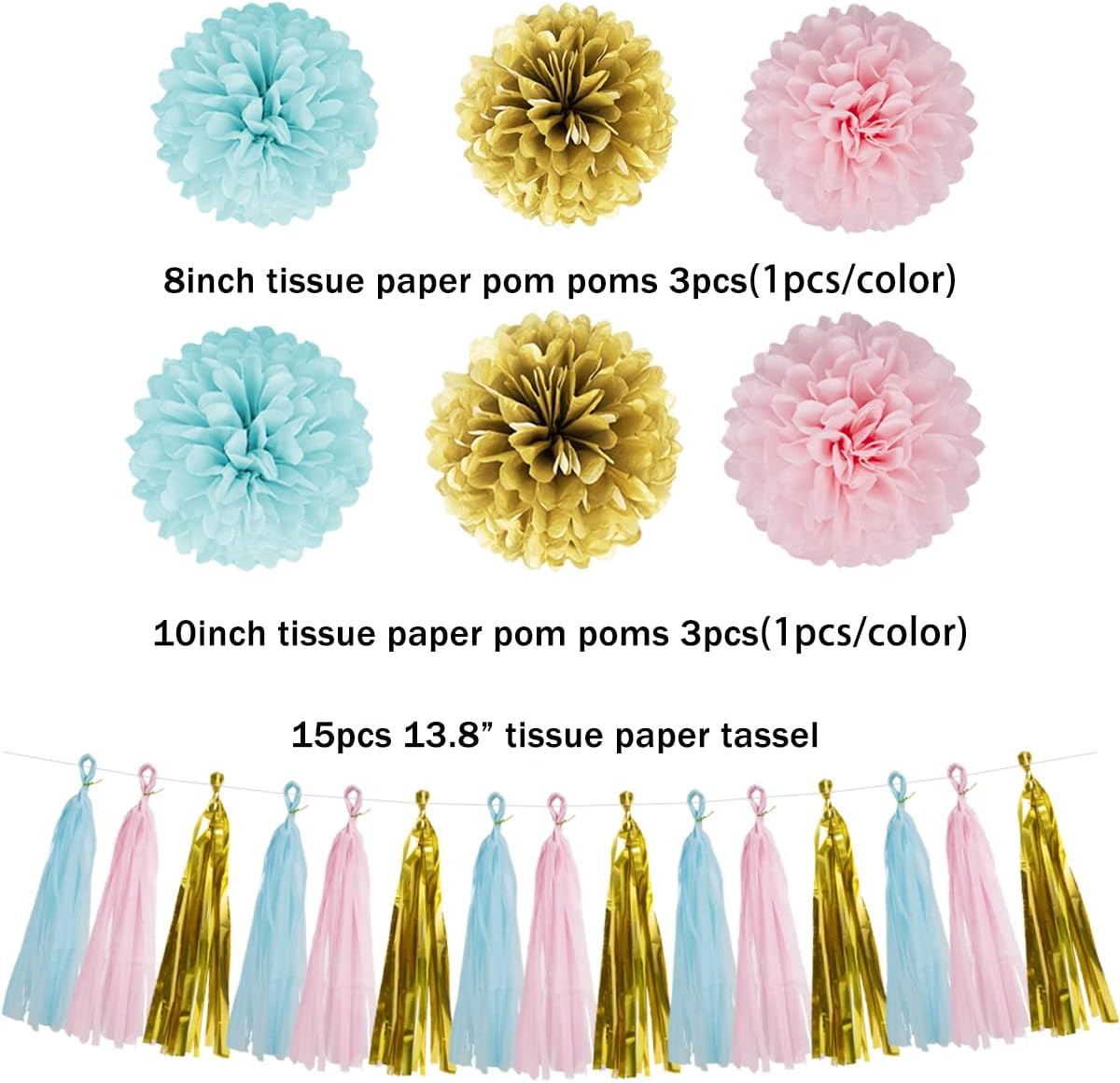 Gender Reveal Decorations Blue Pink - 23pcs Tissue Paper Flowers Pom Poms Boy Or Girl Banner Tassel Garland Streamers Baby Party Supplies Gender Reveal Theme Gold Hanging Decor Ideas