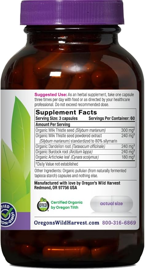 Oregon's Wild Harvest Milk Thistle Dandelion, Organic, 180 Count