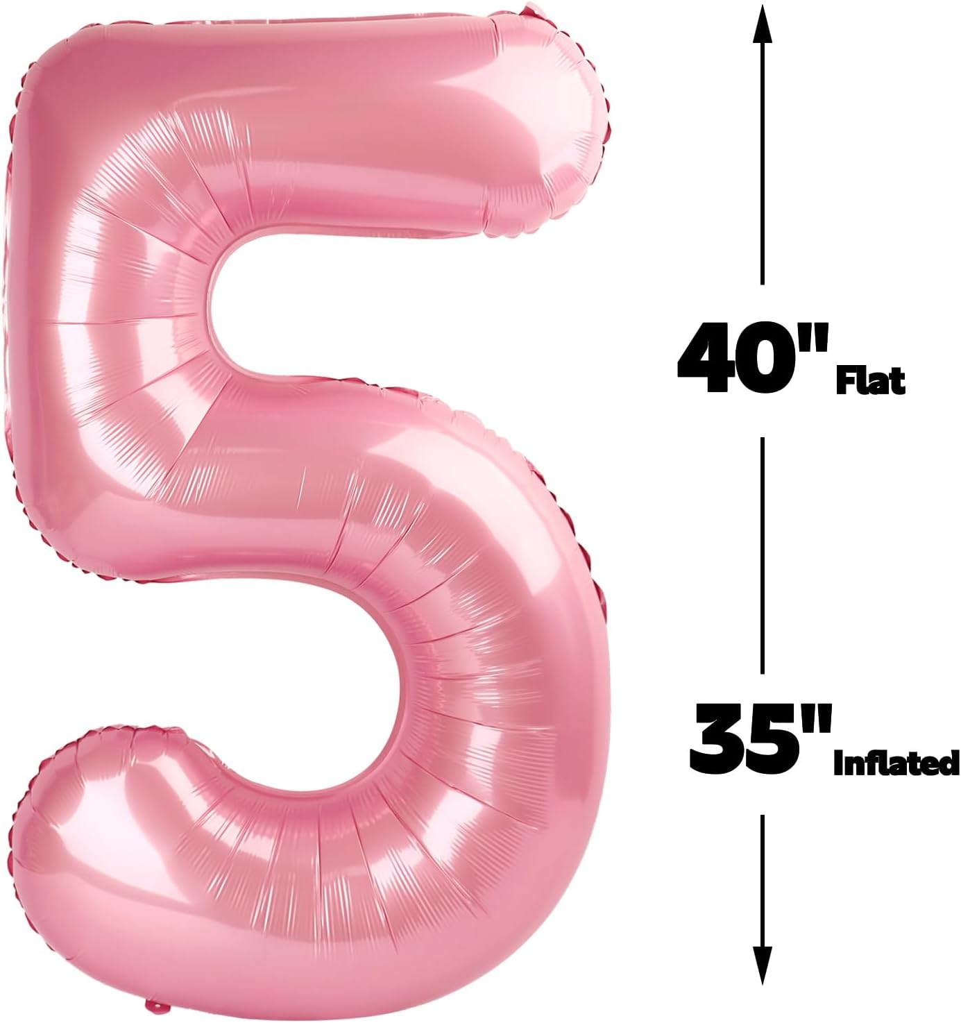 Large Pearlescent Pink 40 Inch Birthday Number 5 Balloon, Pearl Pink Five 5th 15 25 35 50 55 Birthday Anniversary Celebration Decorations, Foil Mylar Helium Numbers 5 Balloons Girl Boy Party Supplies