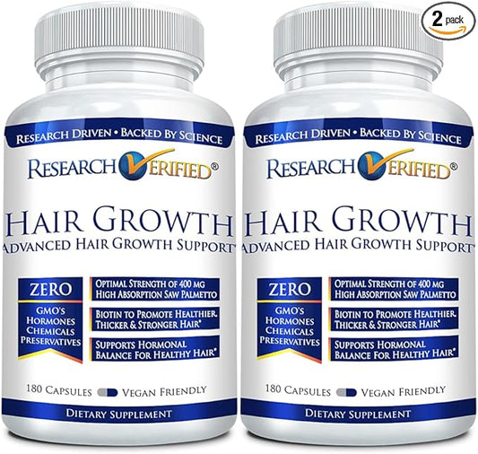 Research Verified Hair Growth Support - with Biotin, DHT Blockers & Vitamins - Hair Growth and Hair Loss Prevention - 360 Capsules - 6 Month Supply