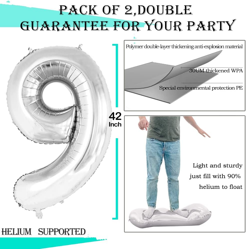 GOER Number 90 Balloons for 90th Birthday Party Decorations,42 Inch Jumbo Foil Helium Balloons for 90th Anniversary (Silver)