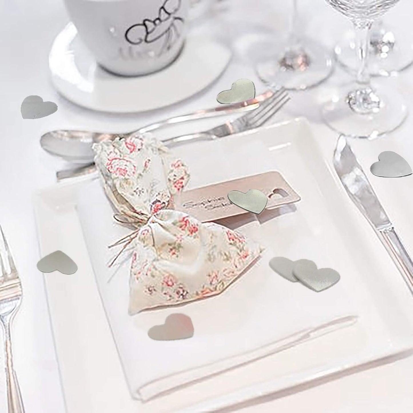 Heart Confetti Valentine's Day Silver Table Confetti Metallic Foil for Party Wedding Happy Birthday Baby Showe Bridal Shower Festival Theme Party Decorations Supplies(Silver)