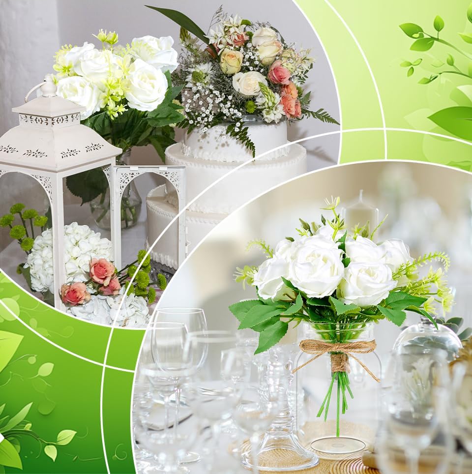 6 Set Centerpiece Table Decorations Mason Jar Table Centerpiece with Flower Mason Jar Wedding Centerpieces Vases Decor for Reception Engagement Party Bridal Shower (White Rose)