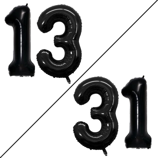 GOER Number 13 Balloons for 13th Birthday Sweet 13 Party Decorations,42 Inch Jumbo Foil Helium 31 Balloons for 31st Birthday Party Decoration (Black)