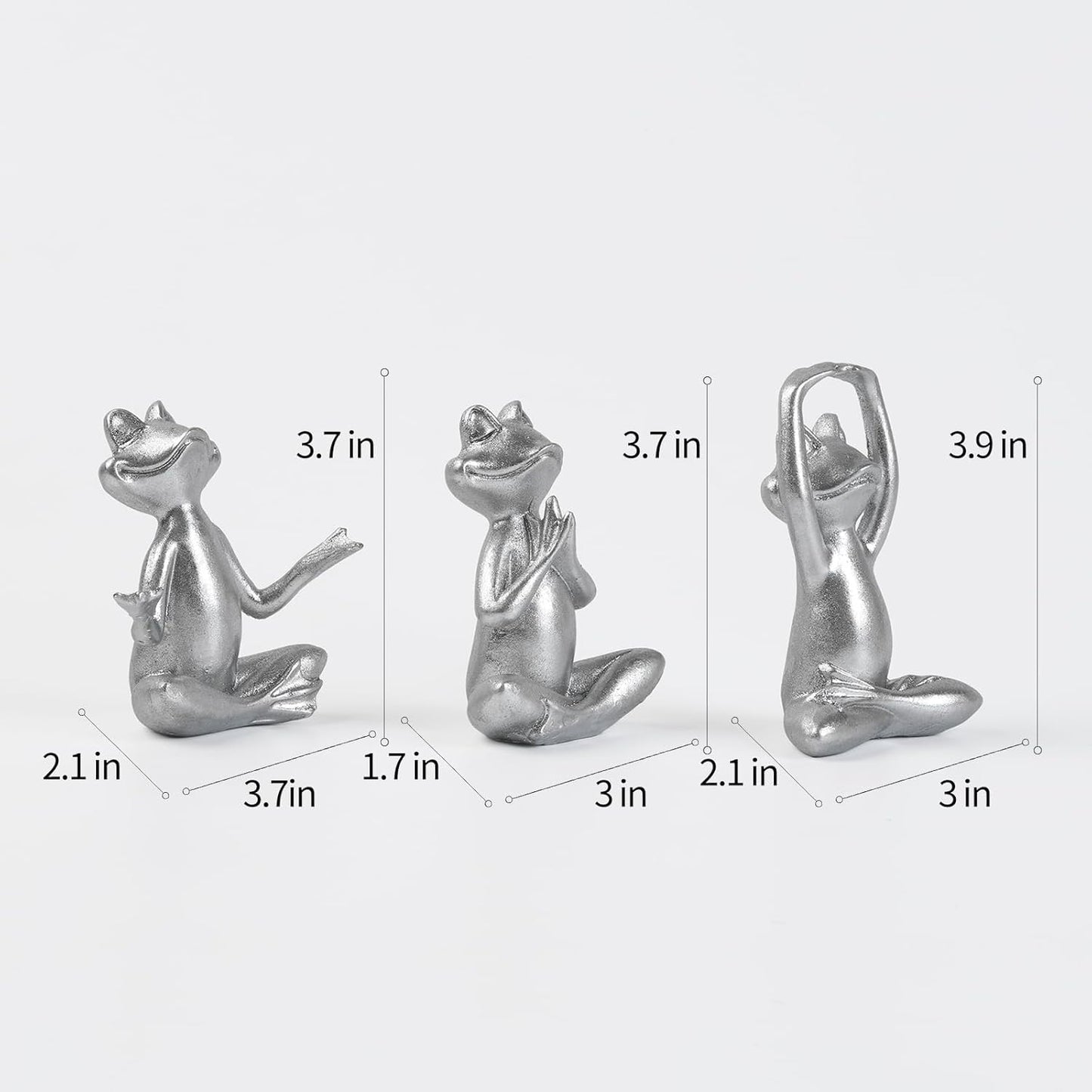 Silver Frog Figurines Yoga Decor Set of 3 –Frog Yoga Statues for Modern Living Room Table Office Bookshelf Shelves Home Sculptures Decor, for Mom Dad Women
