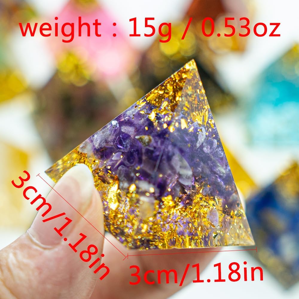 1.18inch Mini Natural Crystal Pyramid Energy Generator Quartz Amethyst Reiki Healing Crystal Chakra Resin Pyramid Meditation Tool Home Decor (12PCS)