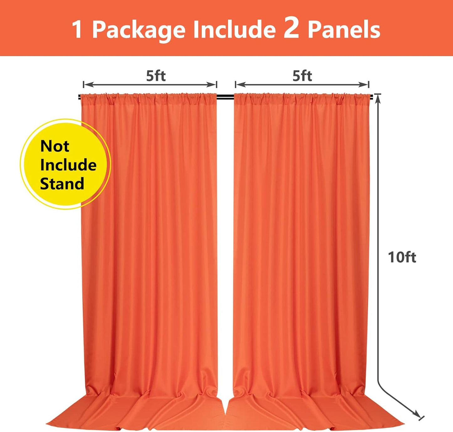 MYSKY HOME Orange Backdrop Curtains for Parties, Weddings, Stage - Light Filtering, Sliding Drapes, 5ft x 10ft, 2 Panels