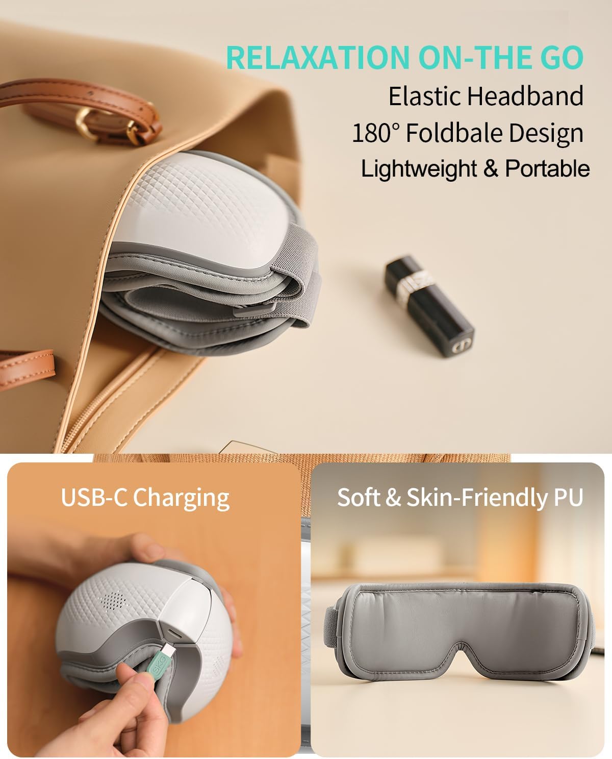 SKG Eye Massager with Heat & Music, Foldable Eye Mask for Migraine & Strain, 5 Massage Modes, Perfect Relaxation Birthday Gifts for Dad, Mom, Men, Women