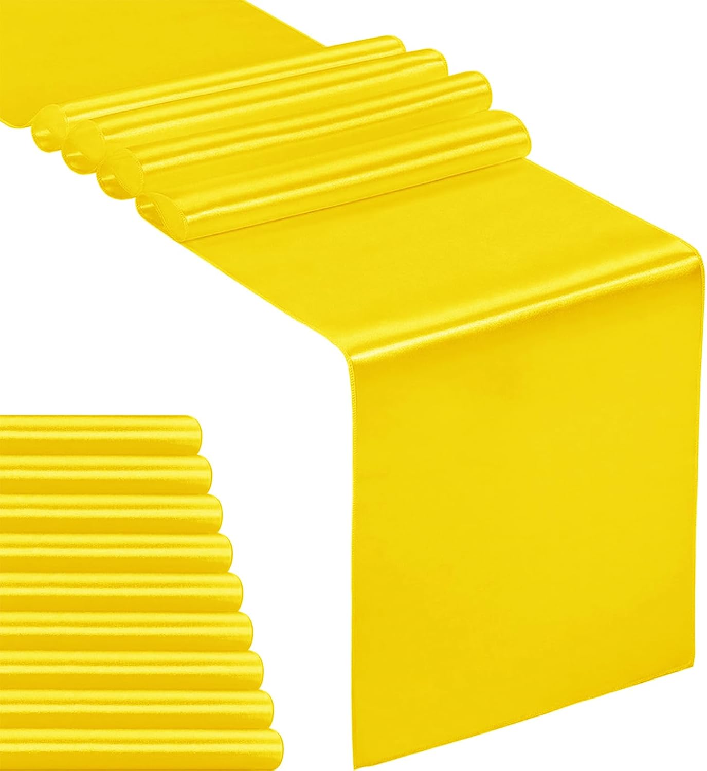 10-Pack Satin Table Runner Yellow 12 x 108 inches Long, Table Runners for Wedding, Birthday Parties, Banquets Decorations（10 Pack, 12x108 Inch, Yellow）