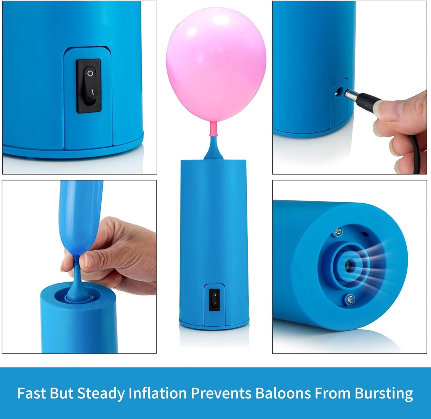 Electric Balloon Pump, Air Pump - Portable Inflator, Air Pump for All Balloons, Long Animal Twisty Curly Balloon, Foil Balloons, Inflador De Globos for Birthday Party, Kids' Party (Sky Blue)