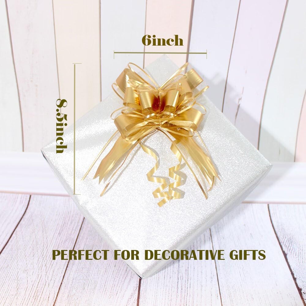 WEWILUCK Bows for Gift Wrapping, Gold Bows for Gifts, Presents, Gift Baskets, Large Bow for Birthdays, Parties, Christmas, and Everyday(6 inches, 15PCS)