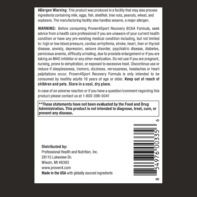 Proven4 Bcaa Post Workout Recovery Powder – NSF Certified for Sport Muscle Recovery Supplements with Electrolytes and Amino acids Powder Arctic Freeze Flavor 30 Servings