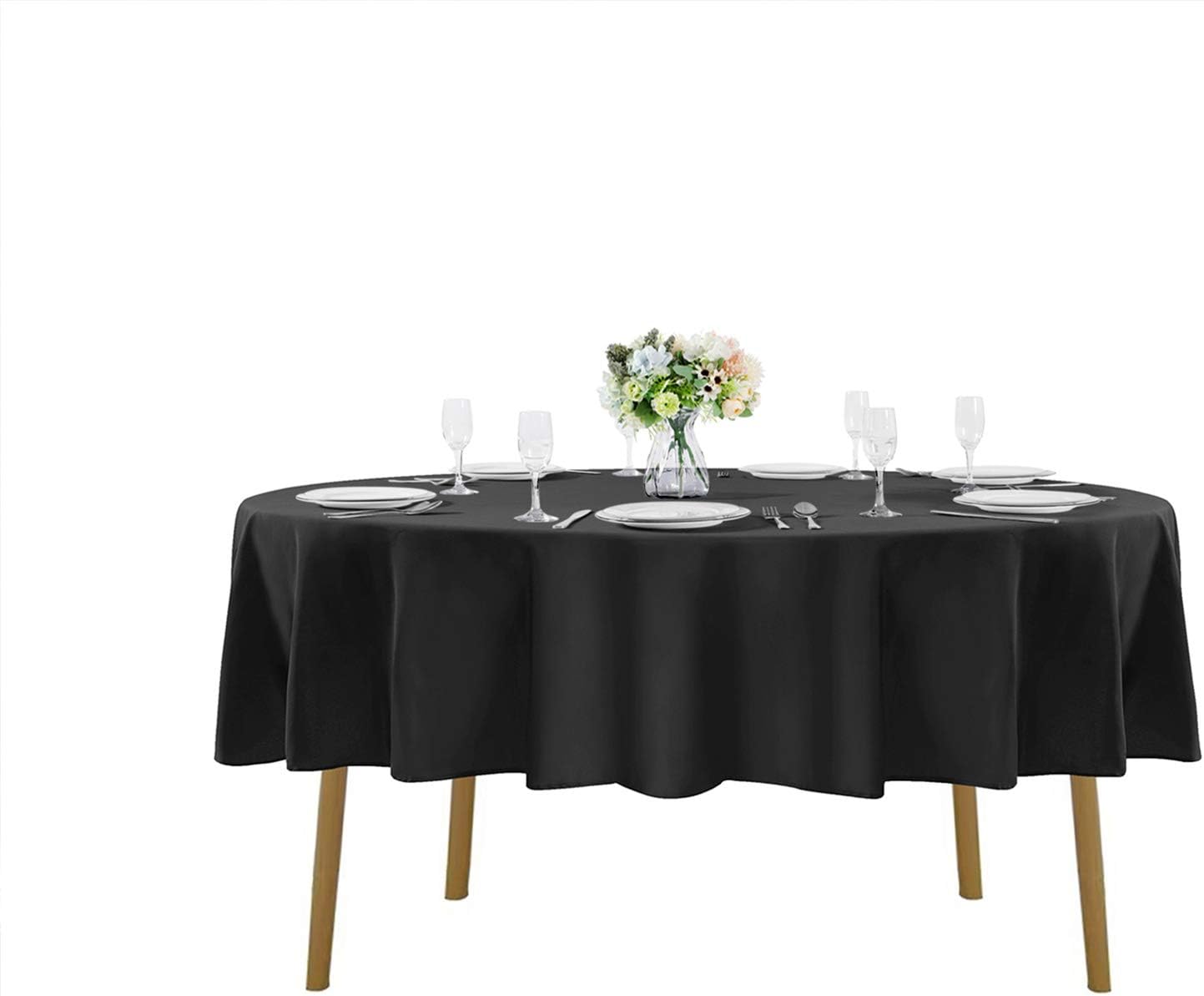 120 inch Round Tablecloth Washable Polyester Table Cloth Decorative Table Cover for Wedding Party Dining Banquet（12 Pack 120 inch,Black