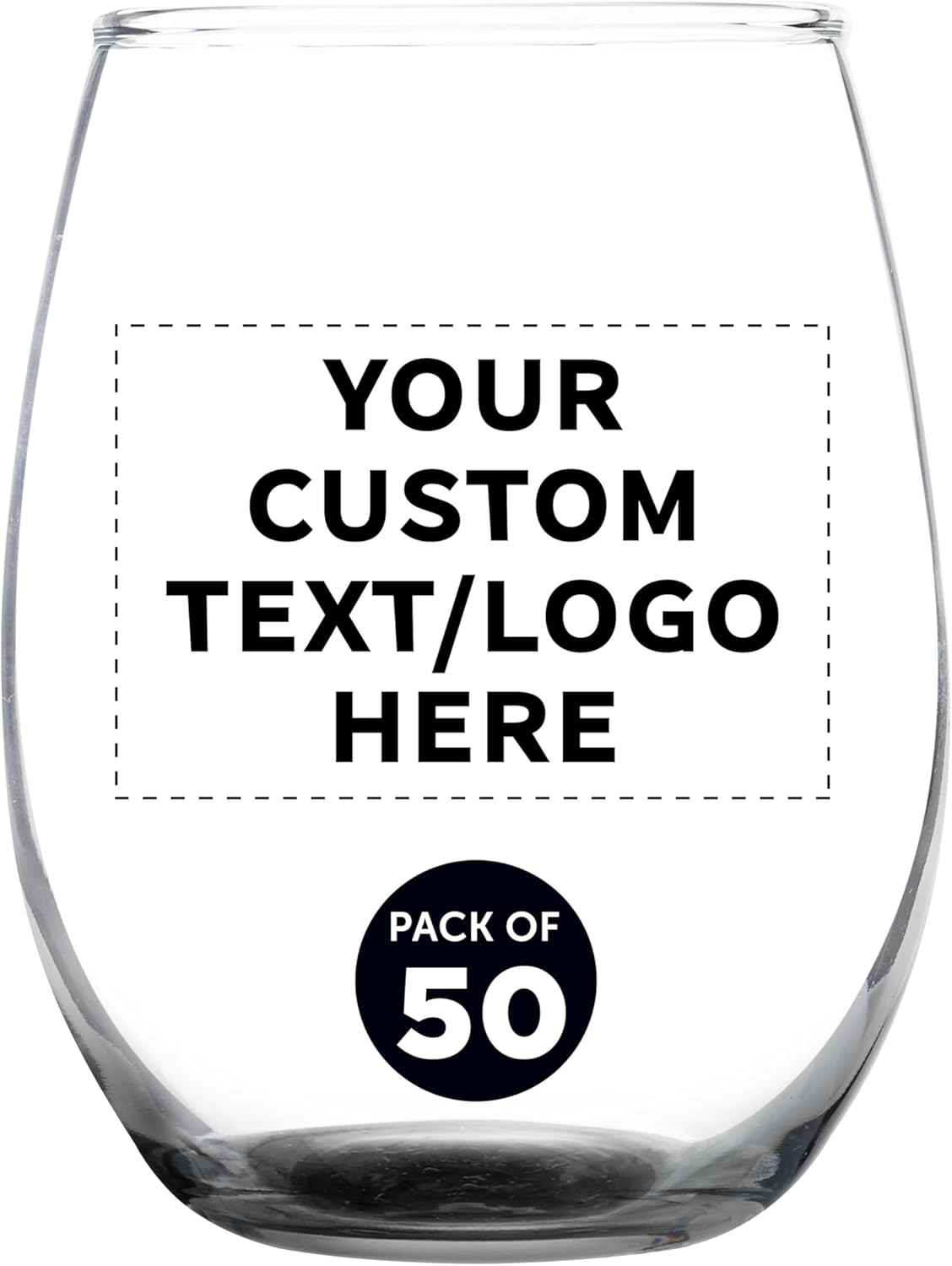 Custom Stemless Wine Glass 9 oz. Set of 50, Personalized Bulk Pack - Great for Wedding Favors, Bachelorette Party Decorations, Party Favors, Color Bottom - Black