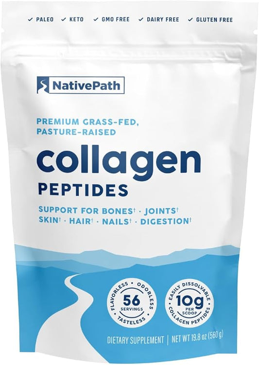 NativePath Collagen Peptides Protein - Hydrolyzed Type 1 & 3 Collagen Powder for Skin, Hair, Nails - 19.8 oz (56 Servings)